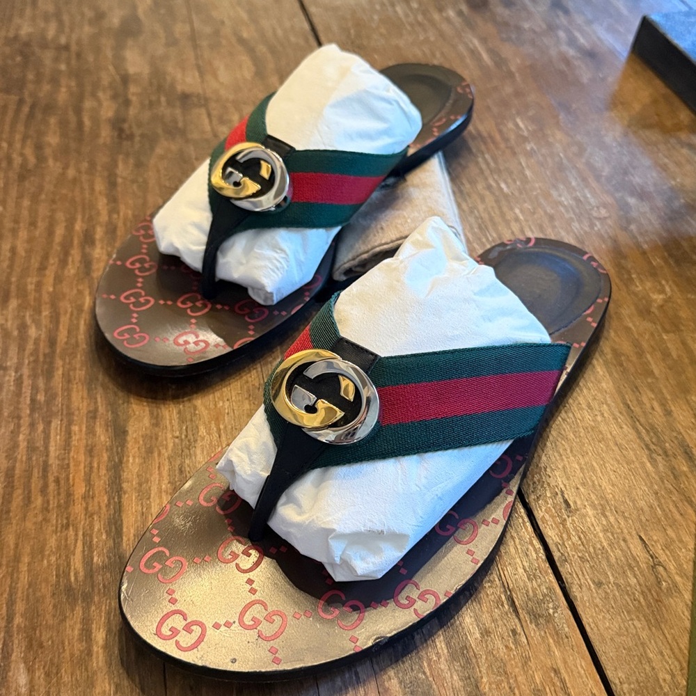 ♥️Authentic Gucci GG  Web thong sandals, Flip Flops, Size 40.5 ♥️ - Picture 14 of 14